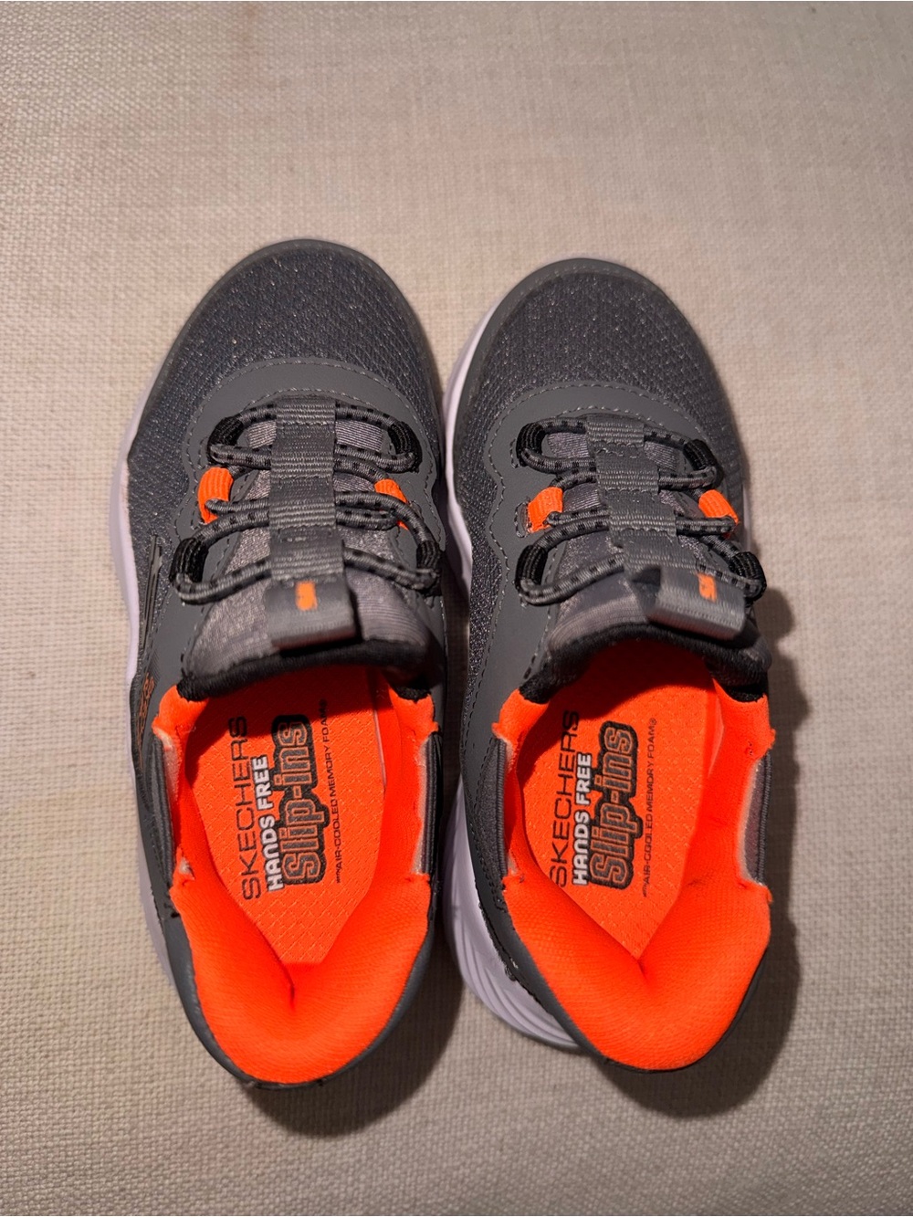 Skechers Toddler Hands Free Slip Ins Grey and Orange Athletic Sneakers